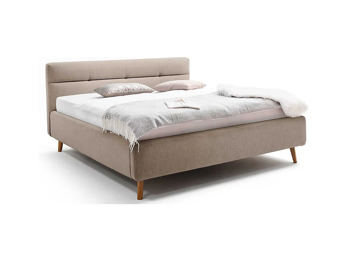 Doppeltbett in Beige Webstoff Bettkasten