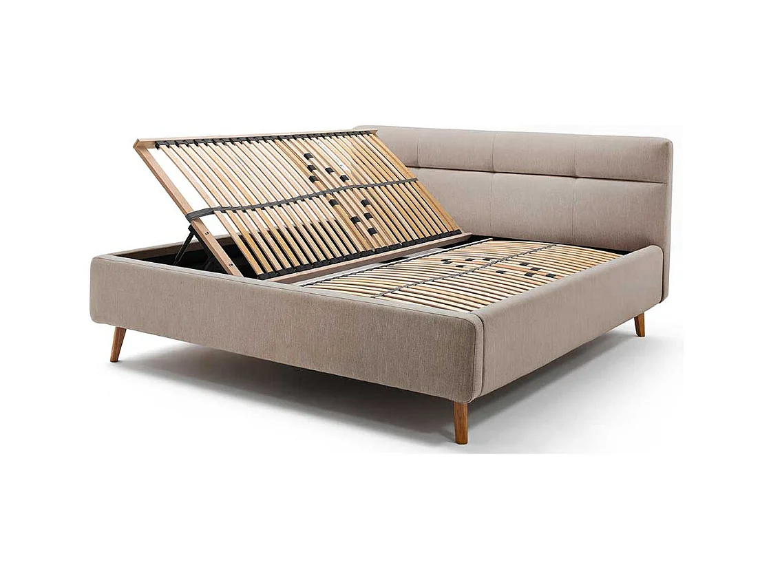 Doppeltbett in Beige Webstoff Bettkasten