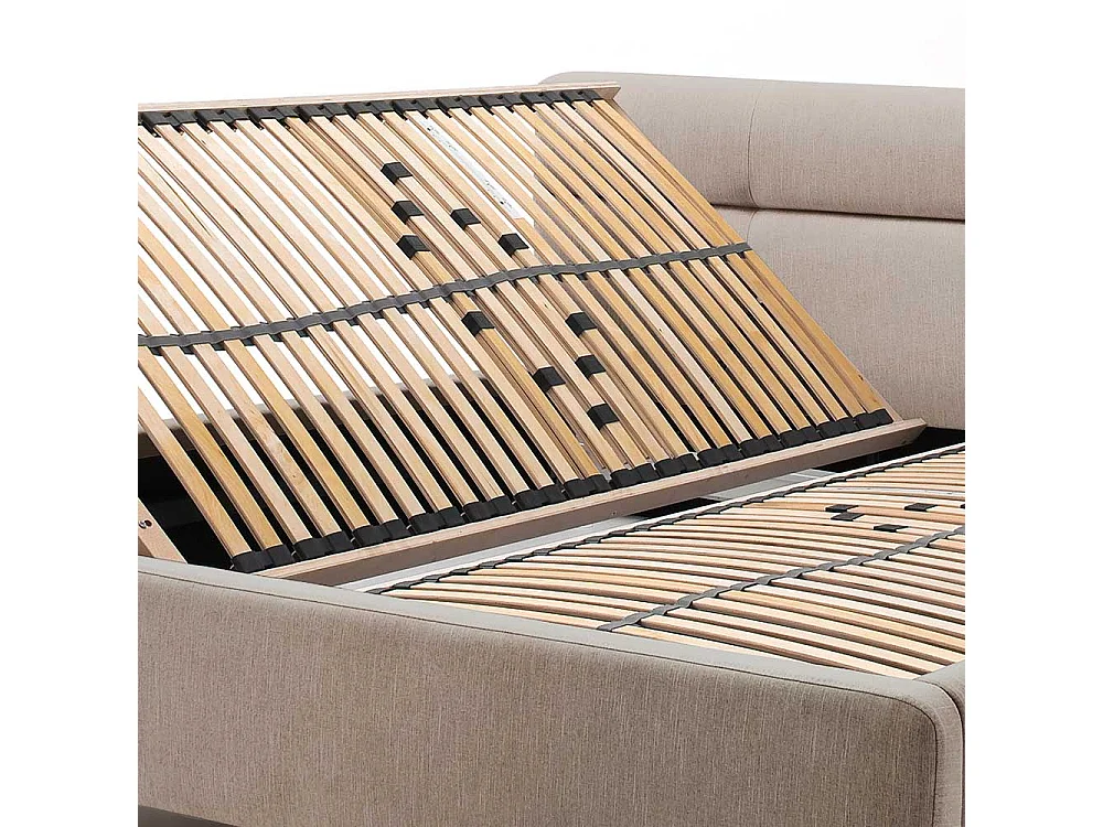 Doppeltbett in Beige Webstoff Bettkasten