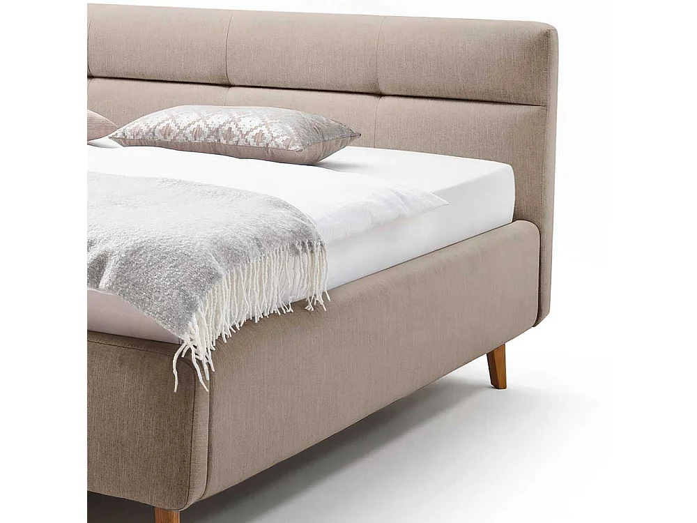 Doppeltbett in Beige Webstoff Bettkasten