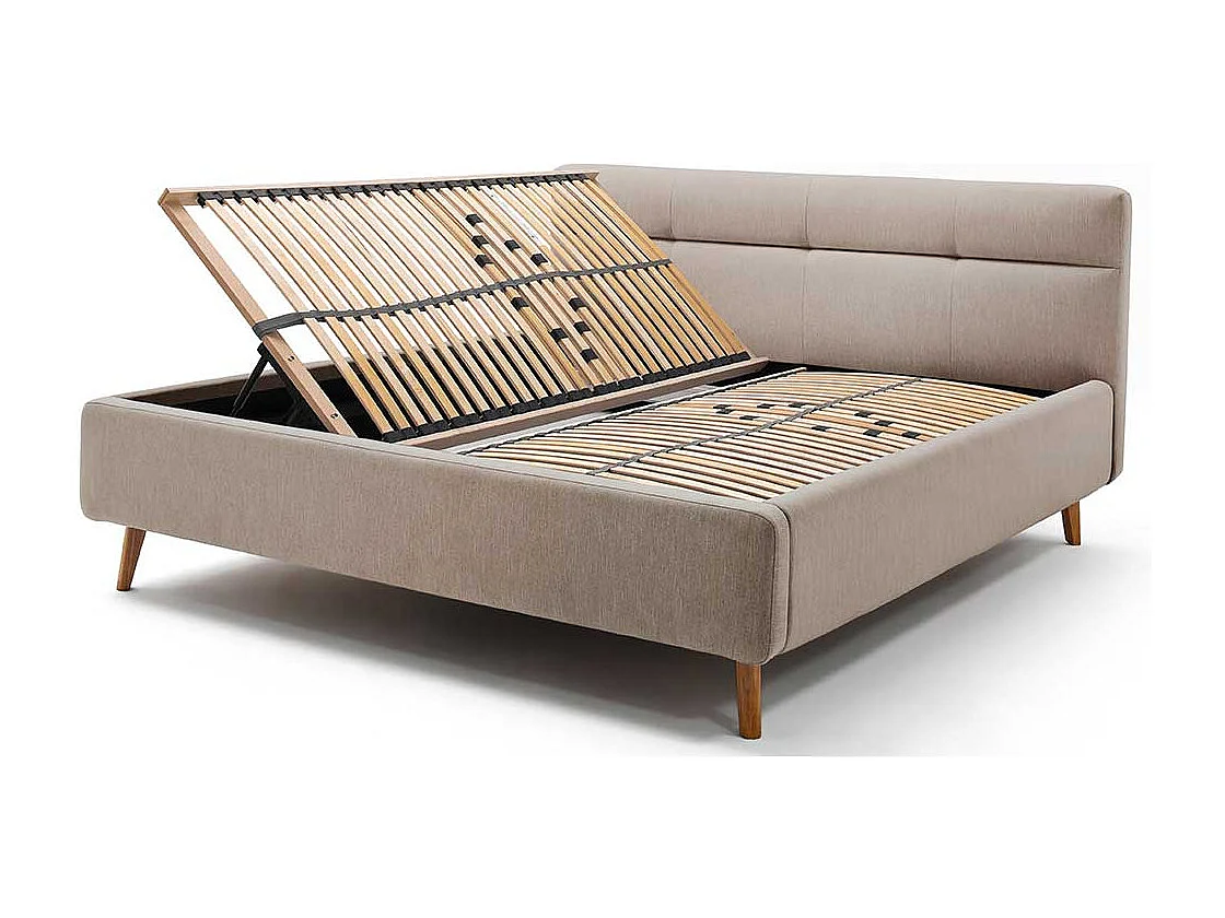 Doppeltbett in Beige Webstoff Bettkasten