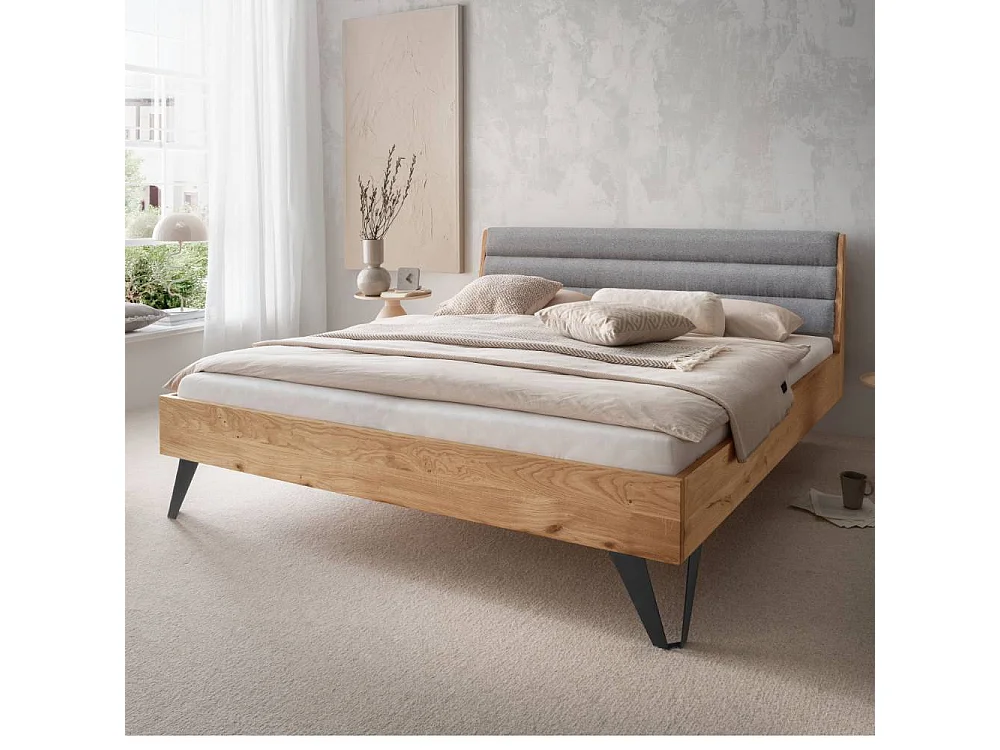 Doppel Bett Echtholzbett 90 cm Kopfteil mit Fußgestell aus Metall