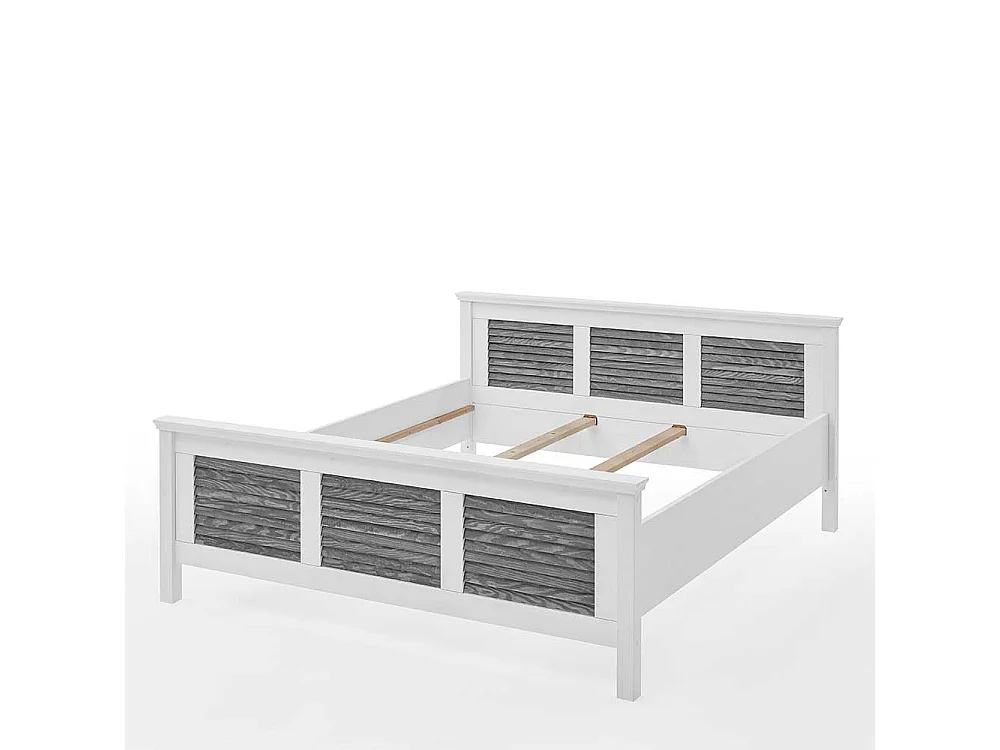 Zweifarbiges Landhaus Bett in Kiefer Grau & Weiß 94 cm Kopfteil