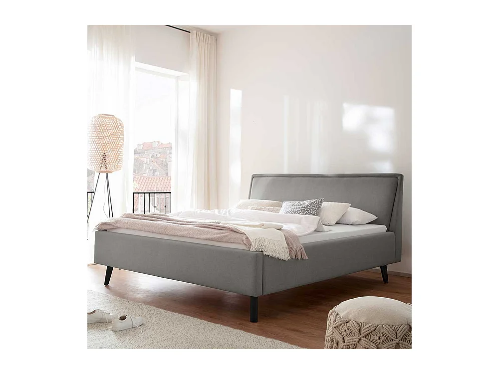 Skandi Polsterbett in Hellgrau 105 cm hohes Kopfteil