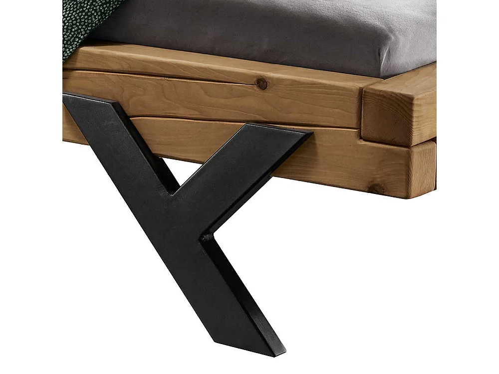 Vollholz Bettgestell mit Vierfußgestell aus Metall Y Form