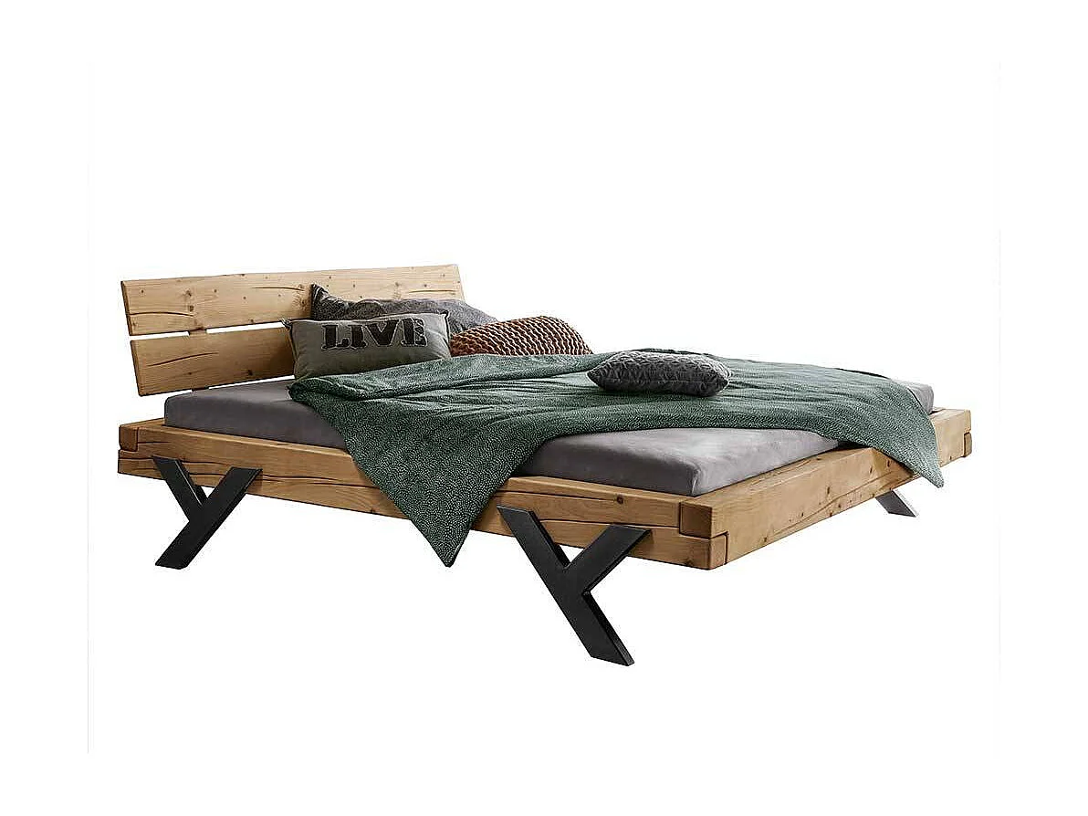 Vollholz Bettgestell mit Vierfußgestell aus Metall Y Form