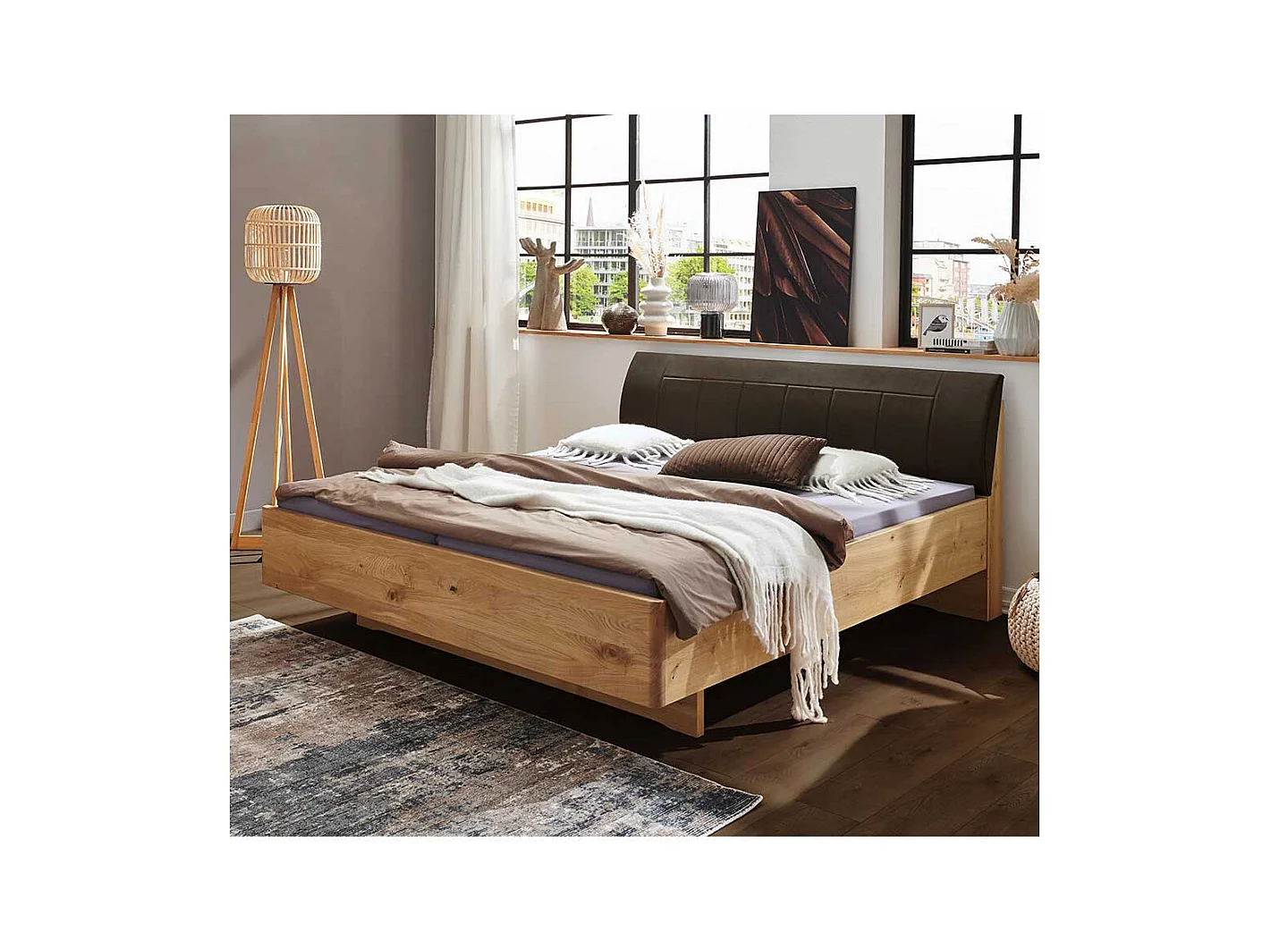 Doppelbett mit Polster in Dunkelbraun Kunstleder 48 cm Einstiegsh�he