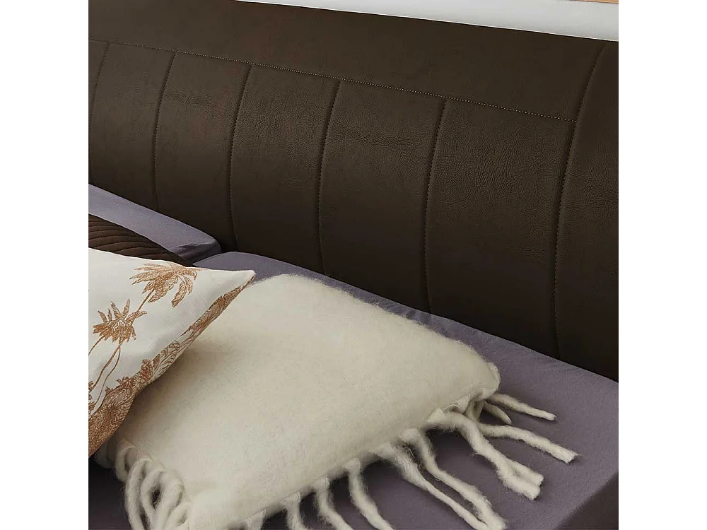 Doppelbett mit Polster in Dunkelbraun Kunstleder 48 cm Einstiegshöhe