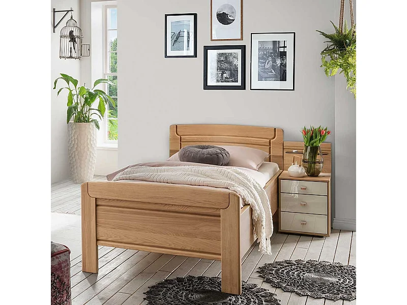 Einzelbett aus Eiche teilmassiv Beige Glas beschichtet (zweiteilig)