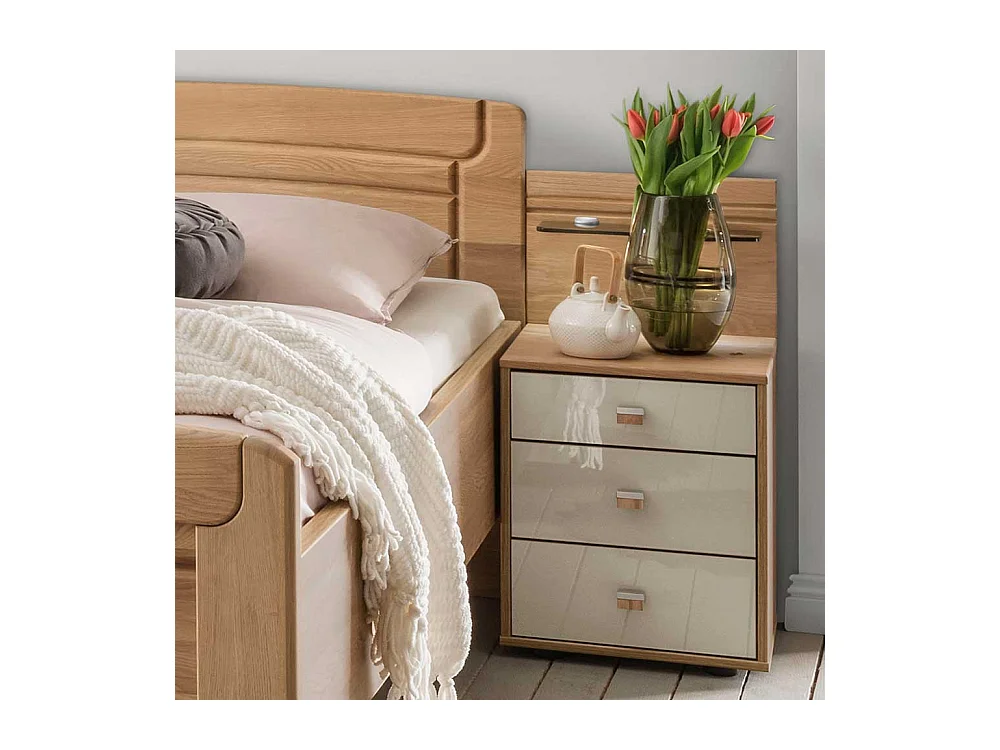 Einzelbett aus Eiche teilmassiv Beige Glas beschichtet (zweiteilig)