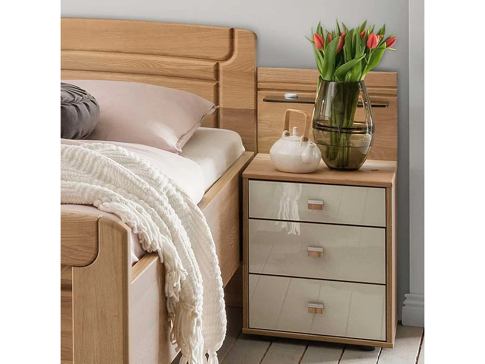 Einzelbett aus Eiche teilmassiv Beige Glas beschichtet (zweiteilig)