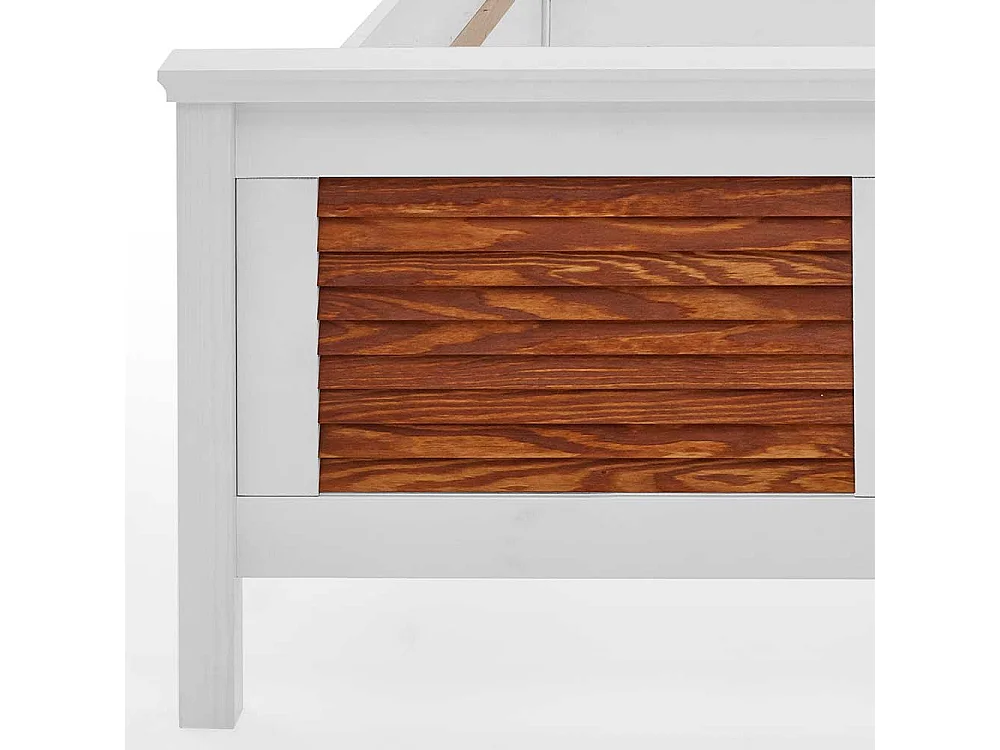 Landhaus Bett Kiefer in Weiß & Bernsteinfarben 53 cm Einstiegshöhe