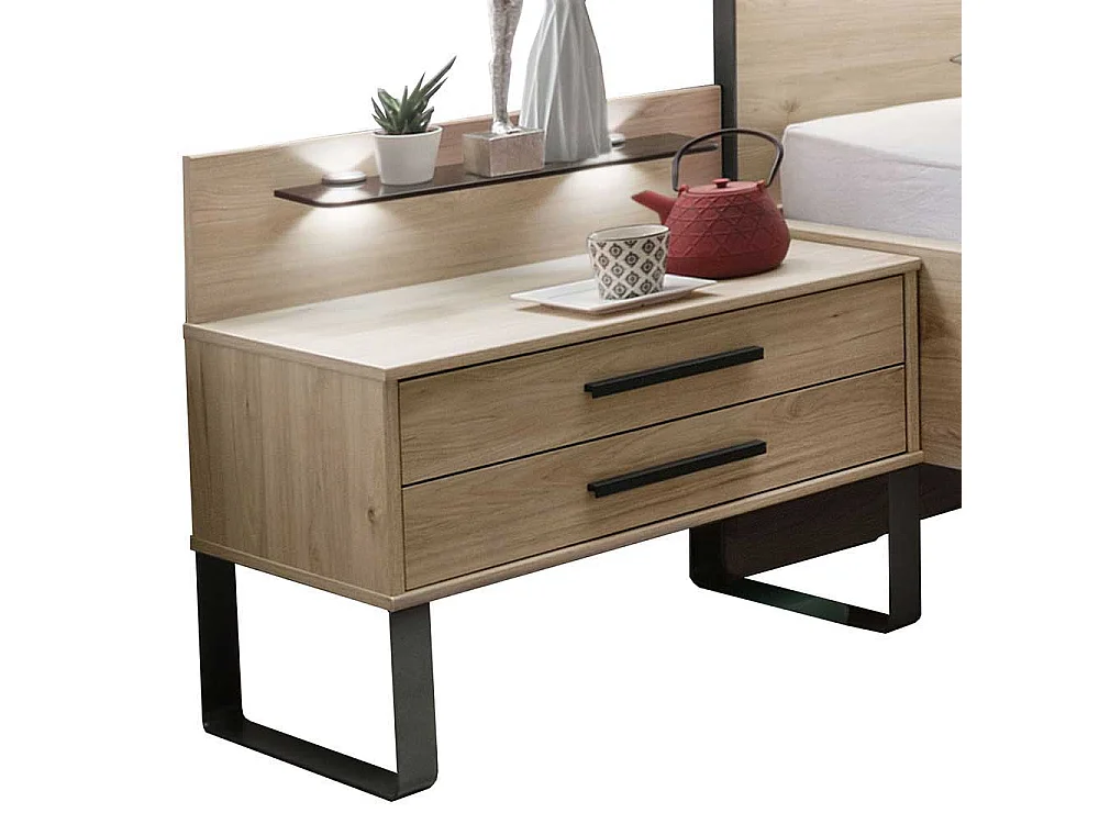 Bett in Eichefarben und Dunkelgrau LED Beleuchtung (dreiteilig)