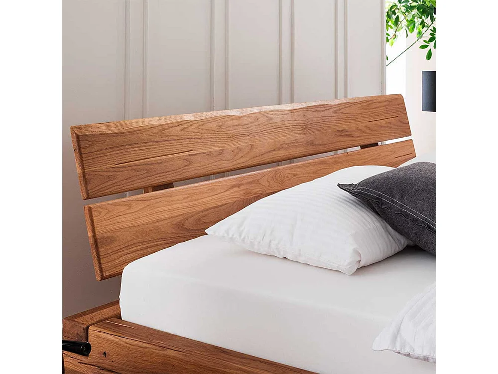 Balkenbett aus Wildeiche Massivholz 42 cm Einstiegshöhe
