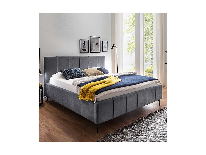 Doppelbettgestell Anthrazit aus Velours Vierfußgestell aus Metall