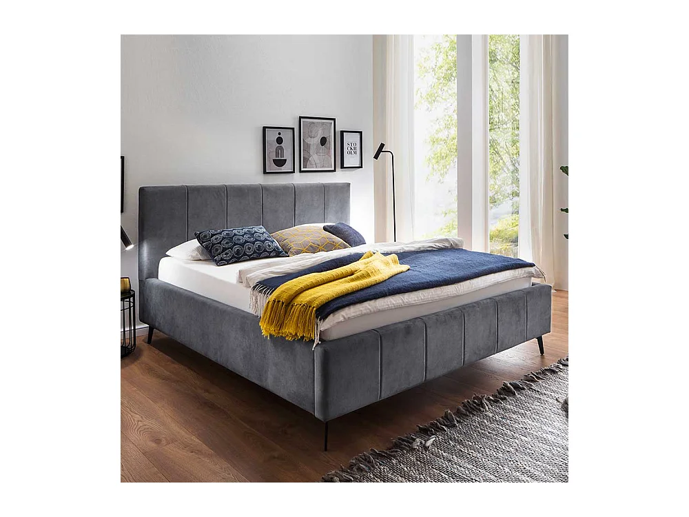 Doppelbettgestell Anthrazit aus Velours Vierfußgestell aus Metall
