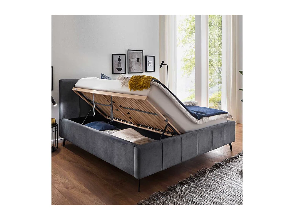 Doppelbettgestell Anthrazit aus Velours Vierfußgestell aus Metall