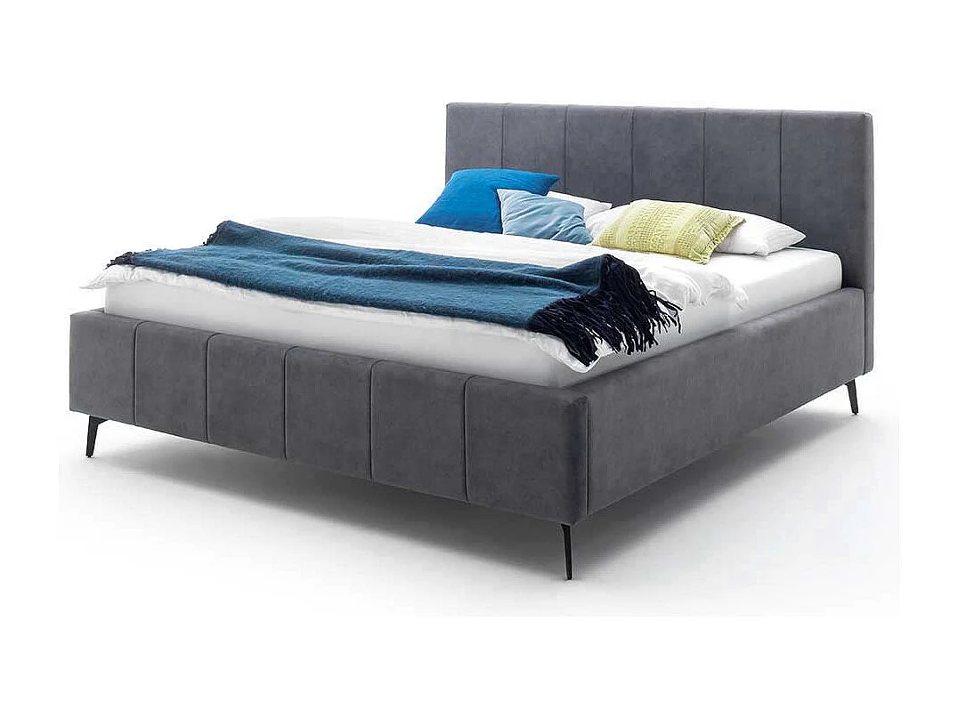 Doppelbettgestell Anthrazit aus Velours Vierfußgestell aus Metall