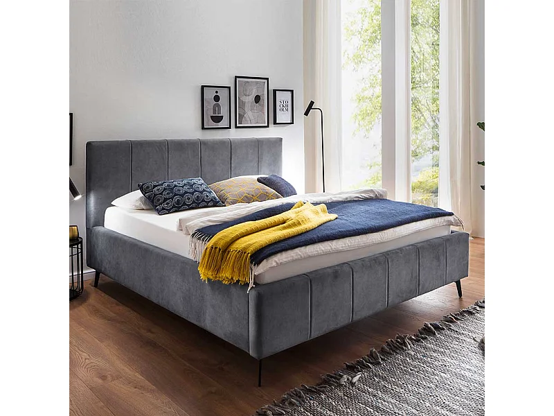Doppelbettgestell Anthrazit aus Velours Vierfußgestell aus Metall