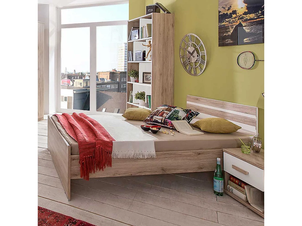 Jugendzimmerbett Made in Germany Eiche San Remo und Weiß