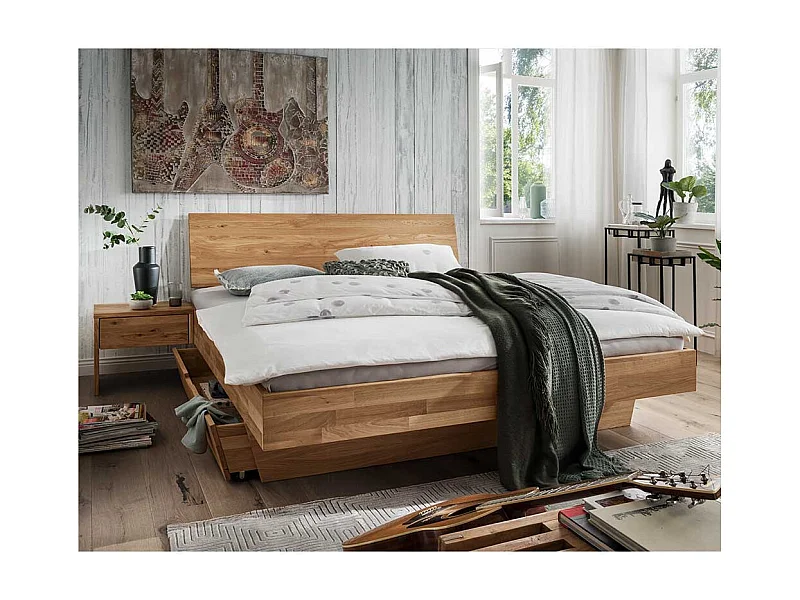 Wildeiche Bett mit Bettkasten 2 Nakos (dreiteilig)