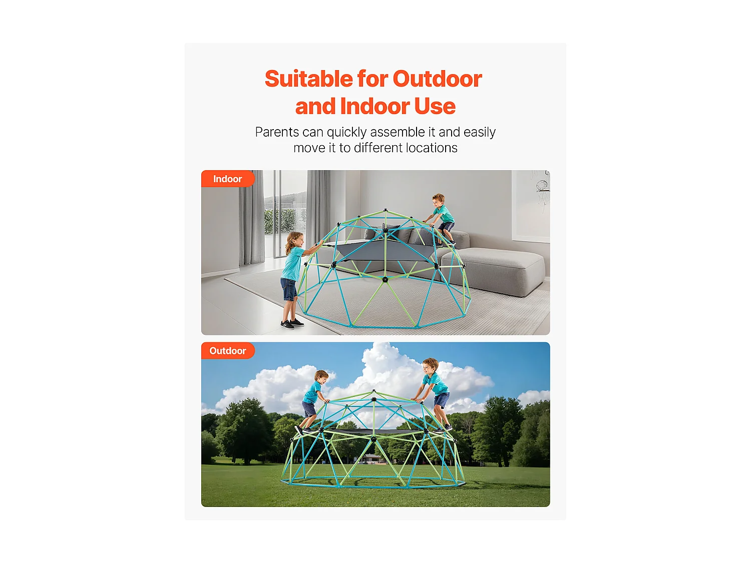 Kopuła Wspinaczkowa SucceBuy Geometryczna 305 cm, Klatka do Wspinania z Huśtawką i Hamakiem, Solidna Klatka dla Wiewiórek z Nośnością 453 kg