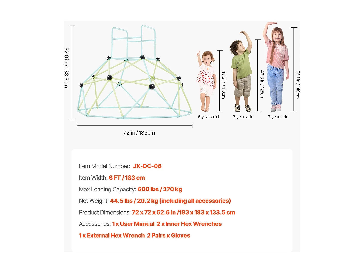Kopuła Wspinaczkowa SucceBuy Geometryczna 183 cm, Klatka do Wspinania z Dużą Nośnością 270 kg, Solidna Klatka dla Wiewiórek, Plac Zabaw na Zewnątrz