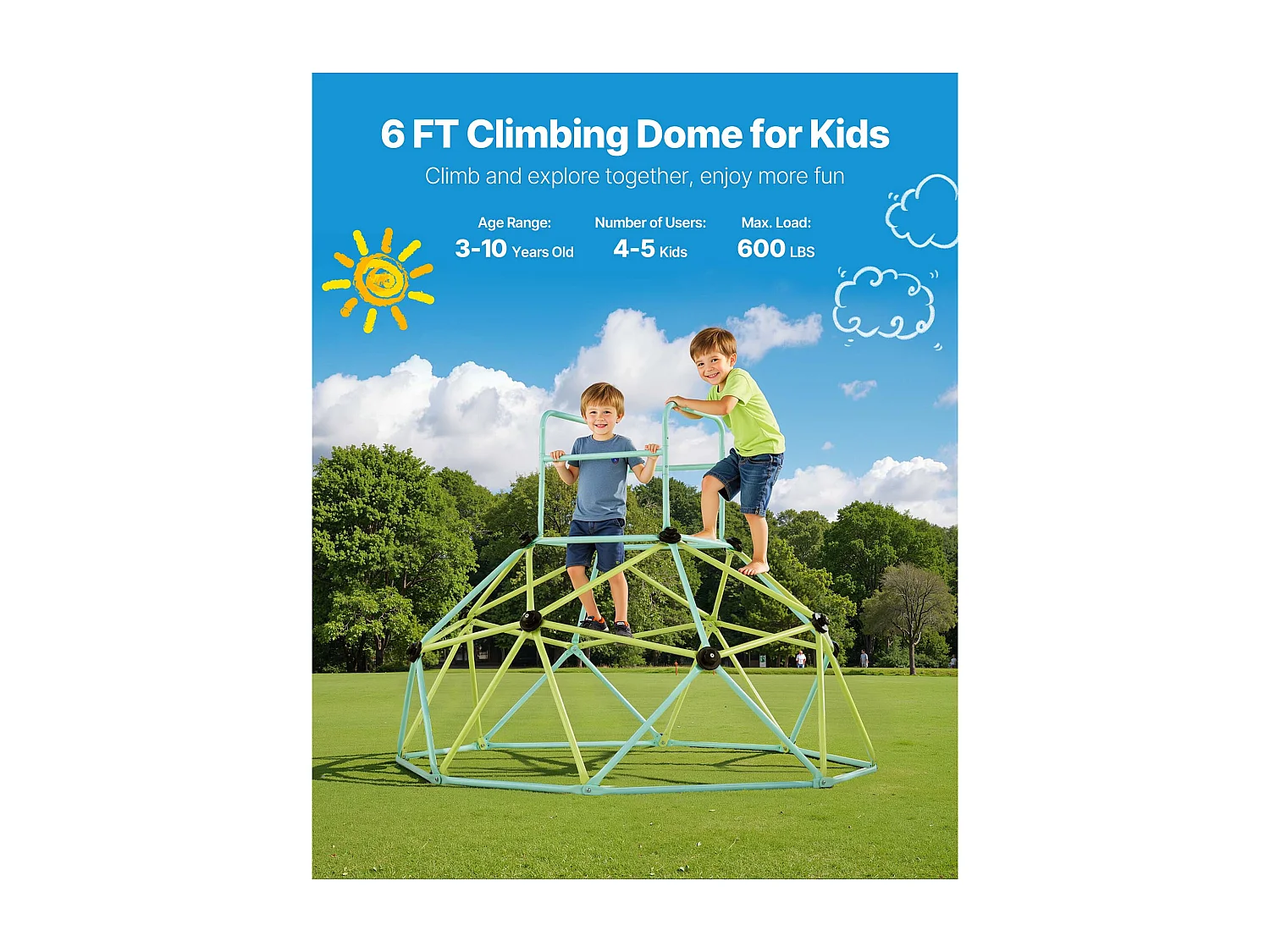 Kopuła Wspinaczkowa SucceBuy Geometryczna 183 cm, Klatka do Wspinania z Dużą Nośnością 270 kg, Solidna Klatka dla Wiewiórek, Plac Zabaw na Zewnątrz