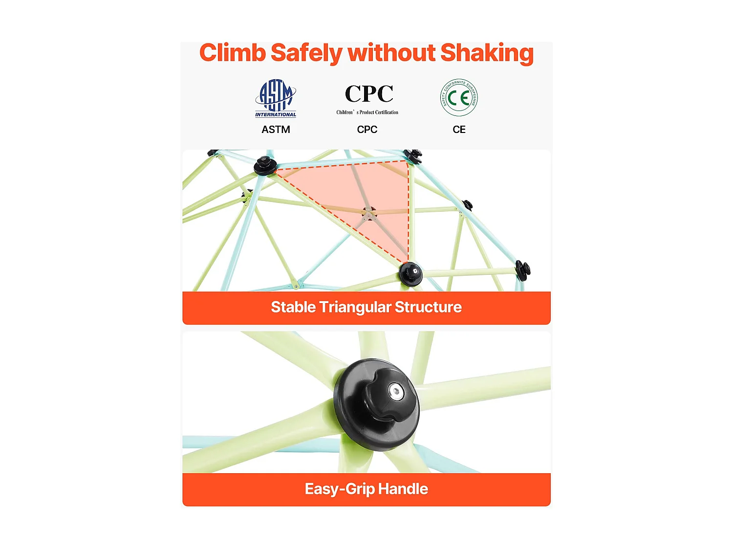 Kopuła Wspinaczkowa SucceBuy Geometryczna 183 cm, Klatka do Wspinania z Dużą Nośnością 270 kg, Solidna Klatka dla Wiewiórek, Plac Zabaw na Zewnątrz