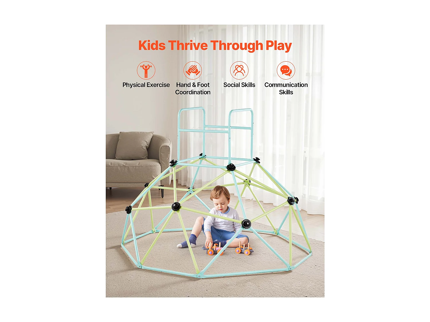 Kopuła Wspinaczkowa SucceBuy Geometryczna 183 cm, Klatka do Wspinania z Dużą Nośnością 270 kg, Solidna Klatka dla Wiewiórek, Plac Zabaw na Zewnątrz