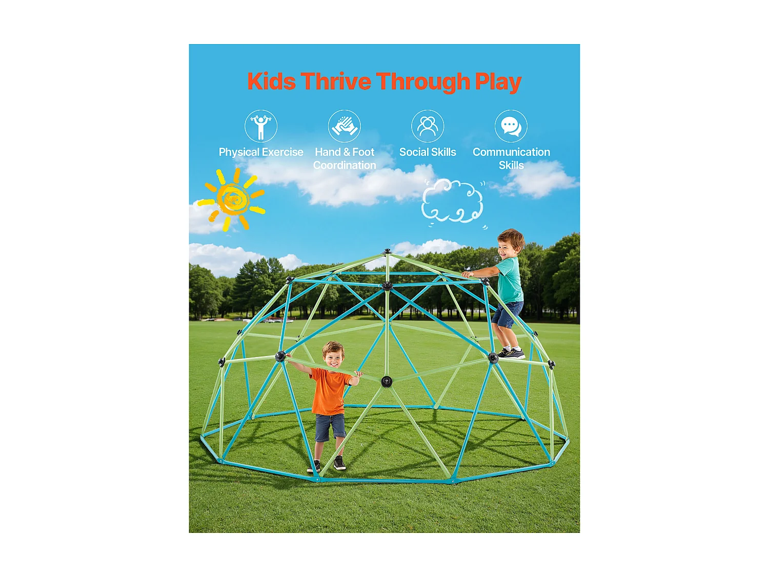 Kopuła Wspinaczkowa SucceBuy Geometryczna, Klatka do Wspinania z Siecią Ośmiornicy i 2 Piłkami do Koszykówki, Solidna Klatka dla Wiewiórek z Nośnością 453 kg