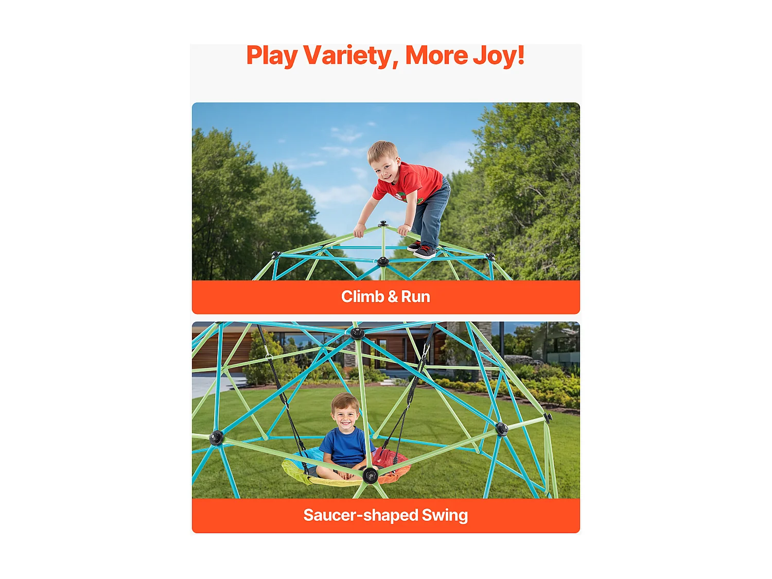 Dôme d'Escalade SucceBuy Géométrique 305 cm, Cage à Grimper avec Balançoire Soucoupe, Cage à Écureuil Solide avec Capacité de Charge de 453 kg