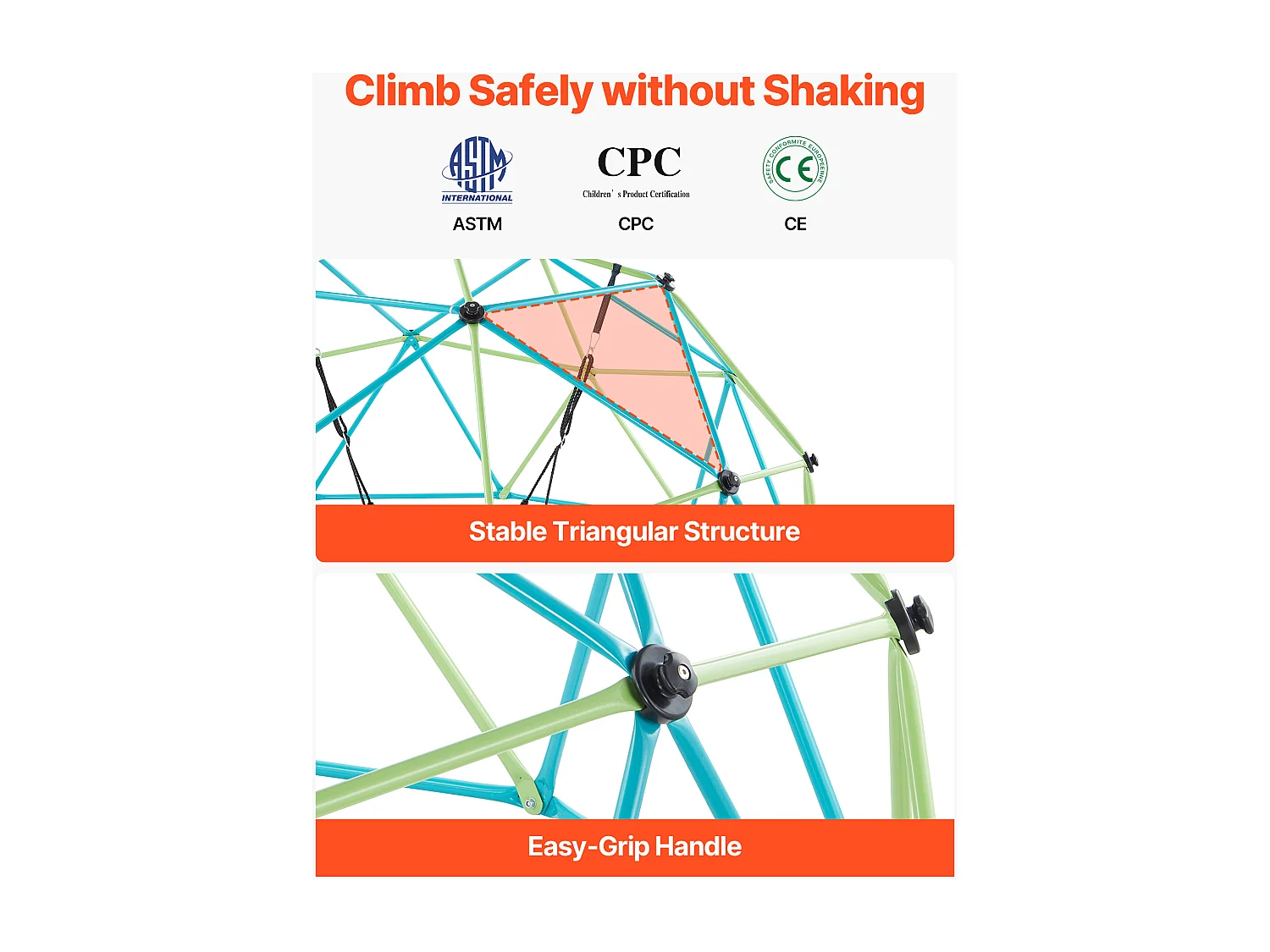 Dôme d'Escalade SucceBuy Géométrique 305 cm, Cage à Grimper avec Balançoire Soucoupe, Cage à Écureuil Solide avec Capacité de Charge de 453 kg