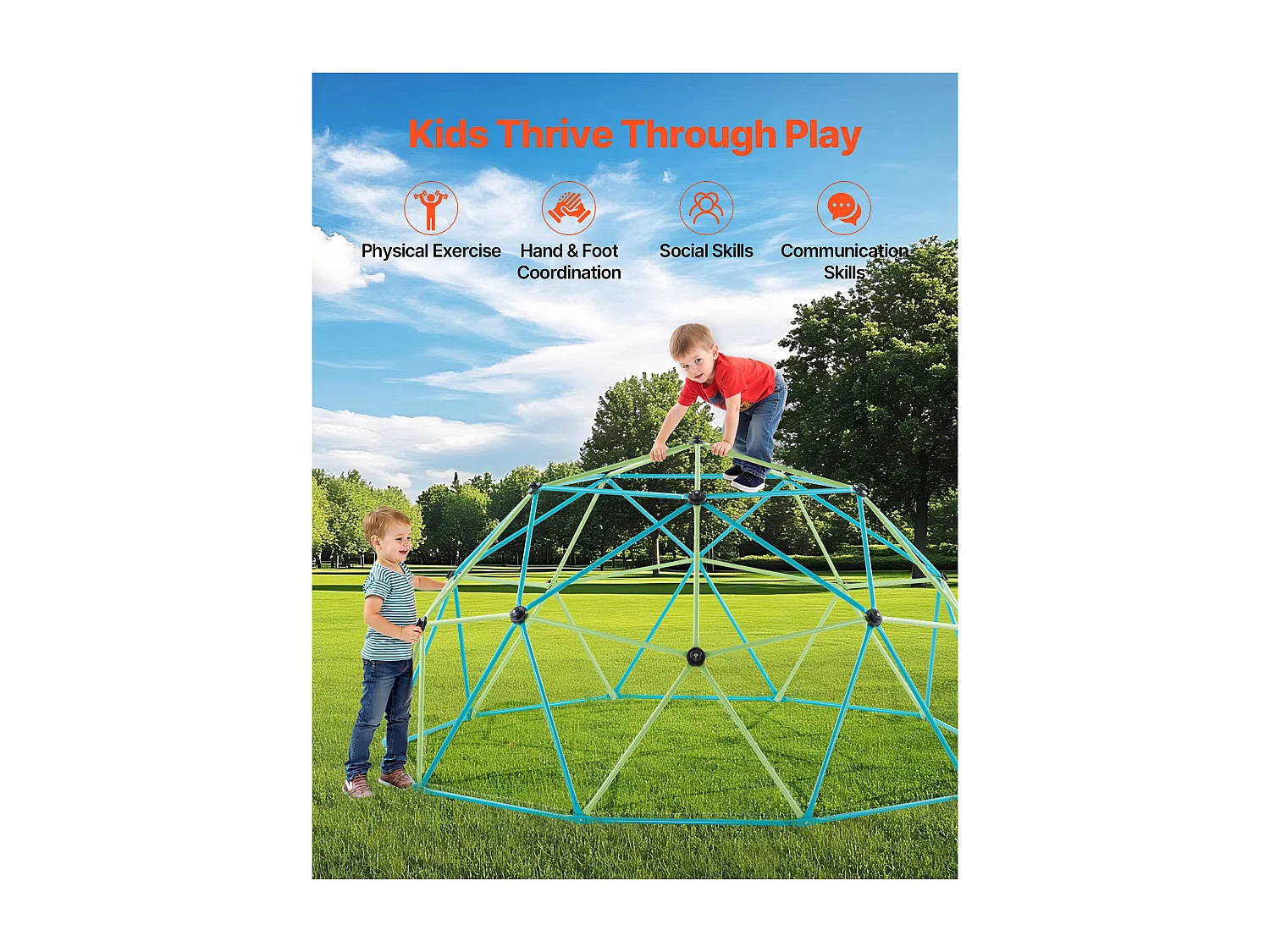 Dôme d'Escalade SucceBuy Géométrique 305 cm, Cage à Grimper avec Balançoire Soucoupe, Cage à Écureuil Solide avec Capacité de Charge de 453 kg