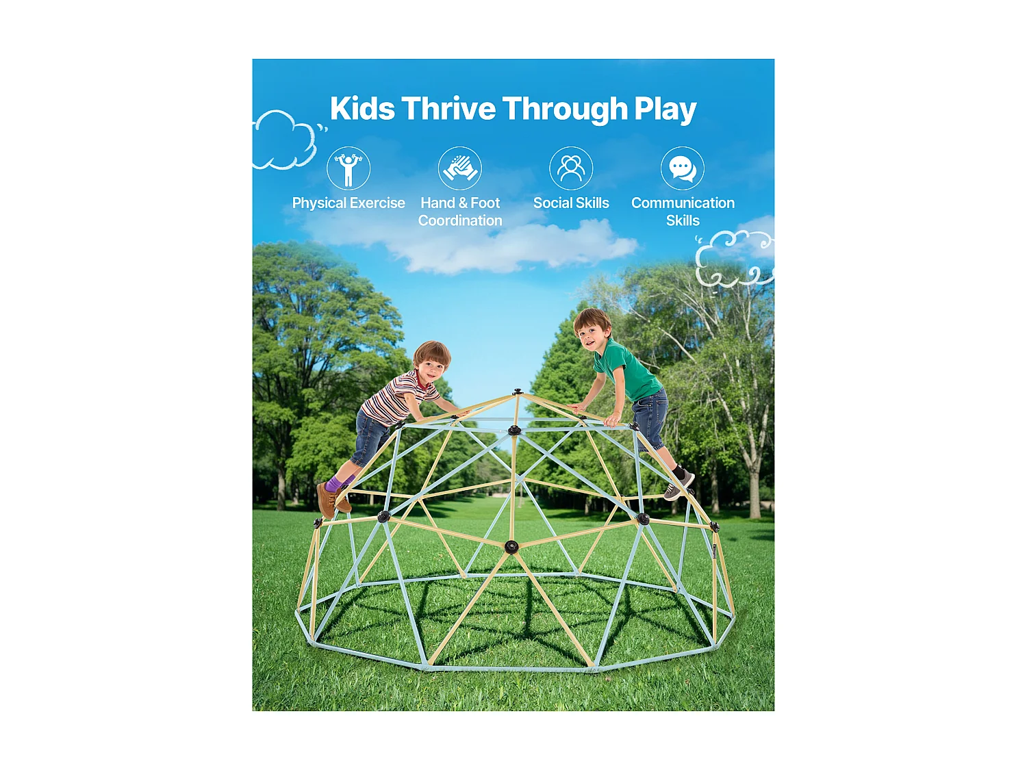 Kopuła Wspinaczkowa SucceBuy Geometryczna 305 cm, Klatka do Wspinania z Siecią i 2 Piłkami do Koszykówki, Solidna Klatka dla Wiewiórek Nośność 453 kg