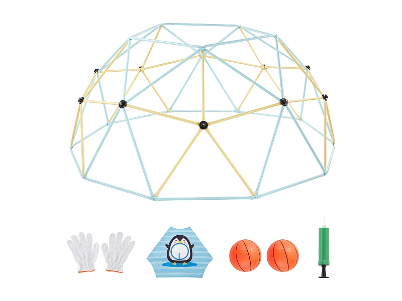 Kopuła Wspinaczkowa SucceBuy Geometryczna 305 cm, Klatka do Wspinania z Siecią i 2 Piłkami do Koszykówki, Solidna Klatka dla Wiewiórek Nośność 453 kg