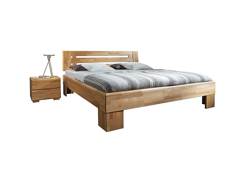 Doppelbett Set aus Wildeiche Massivholz honigfarben geölt (dreiteilig)