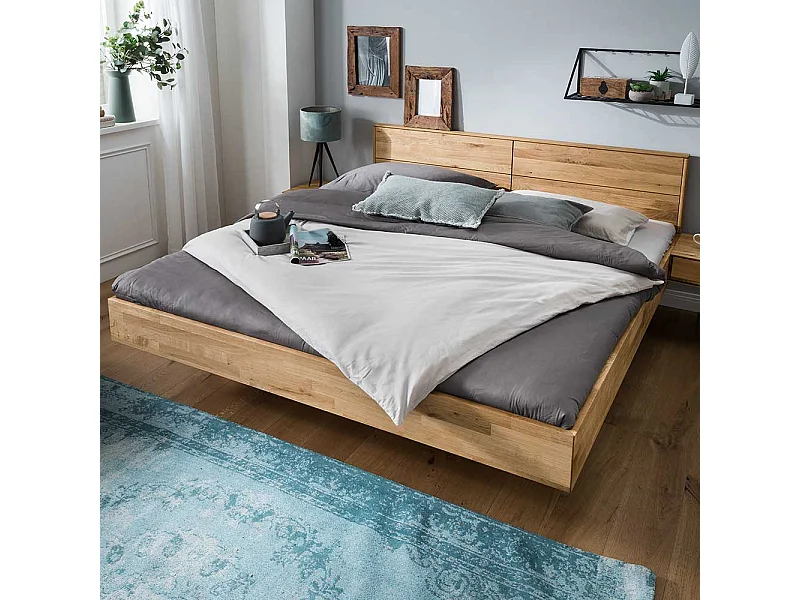 Massivholz Bett aus Wildeiche geölt Schwebesockel