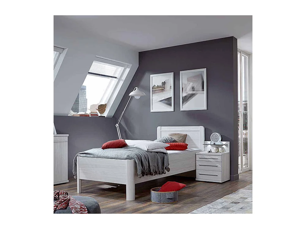 Singlebett in Weiß mit Nachtkonsole (zweiteilig)