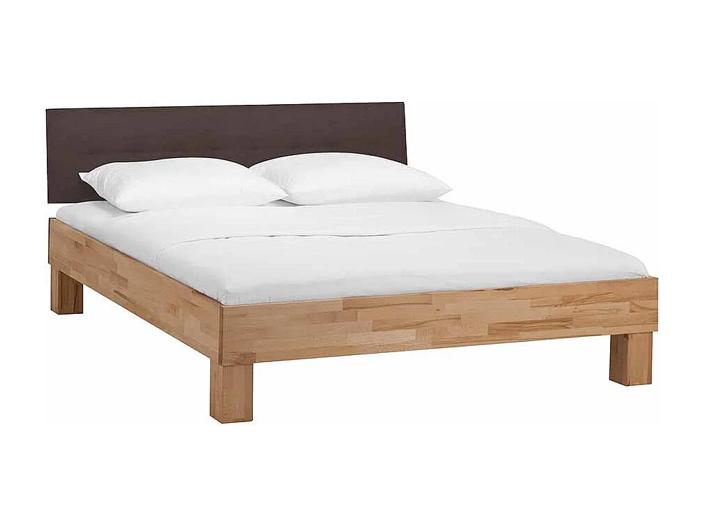 Massivholzbett mit gepolstertem Kopfteil in Dunkelbraun Kernbuche geölt