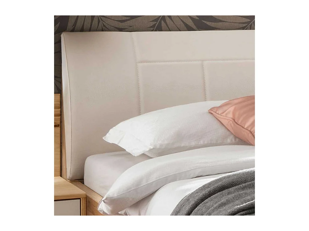 Einzelbett und Nachtkonsole in Beige und Eiche teilmassiv Polsterkopfteil (zweiteilig)