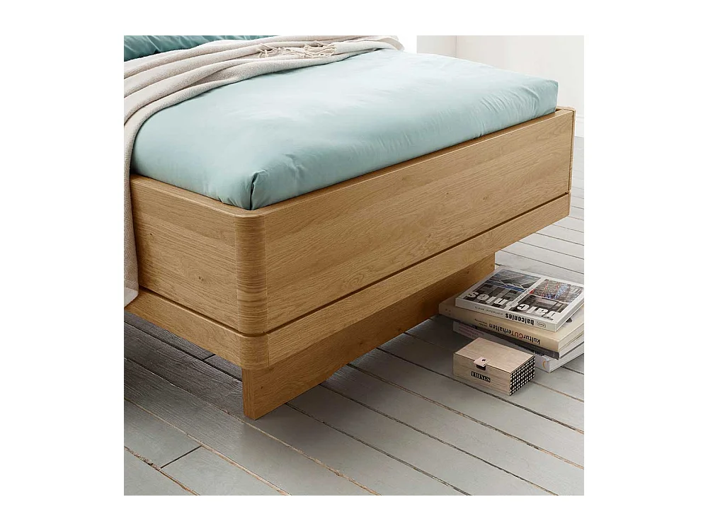 Einzelbett und Nachtkonsole in Beige und Eiche teilmassiv Polsterkopfteil (zweiteilig)