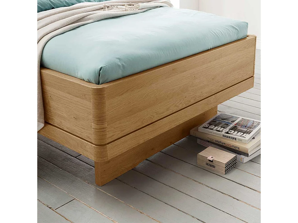 Einzelbett und Nachtkonsole in Beige und Eiche teilmassiv Polsterkopfteil (zweiteilig)