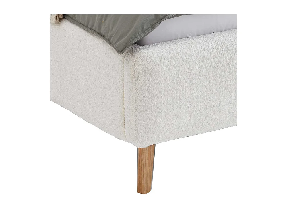 Modernes Polsterbett Cremeweiß mit Vierfußgestell aus Holz Eichefarben