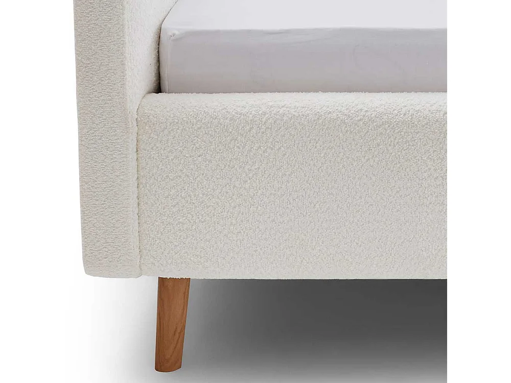 Modernes Polsterbett Cremeweiß mit Vierfußgestell aus Holz Eichefarben