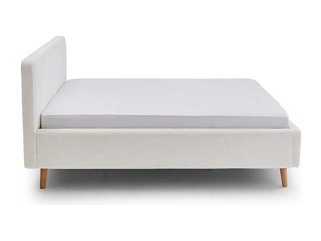 Modernes Polsterbett Cremeweiß mit Vierfußgestell aus Holz Eichefarben