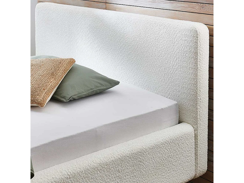 Modernes Polsterbett Cremeweiß mit Vierfußgestell aus Holz Eichefarben