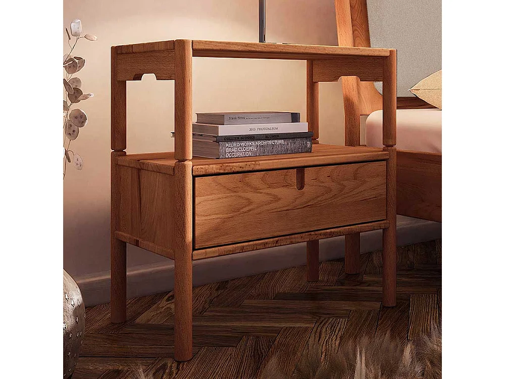 Wildbuche Holzbett mit Polster 38 cm Einstiegshöhe wahlweise mit Nachttisch