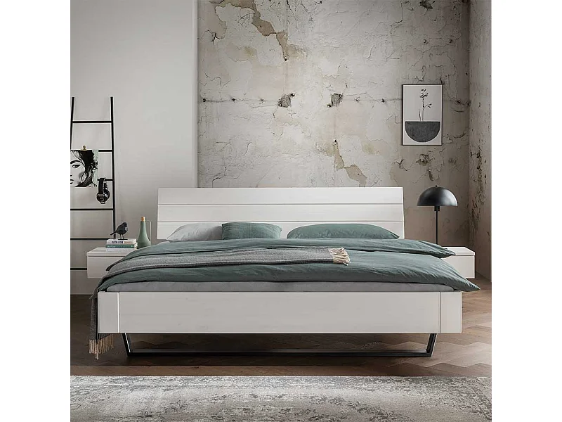 Holzbett Doppelbett modern in Weiß aus Kiefer Massivholz