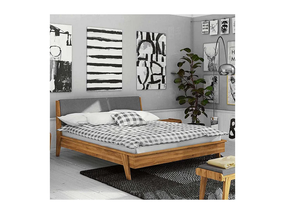 Bett aus Wildeiche Massivholz Retrostil